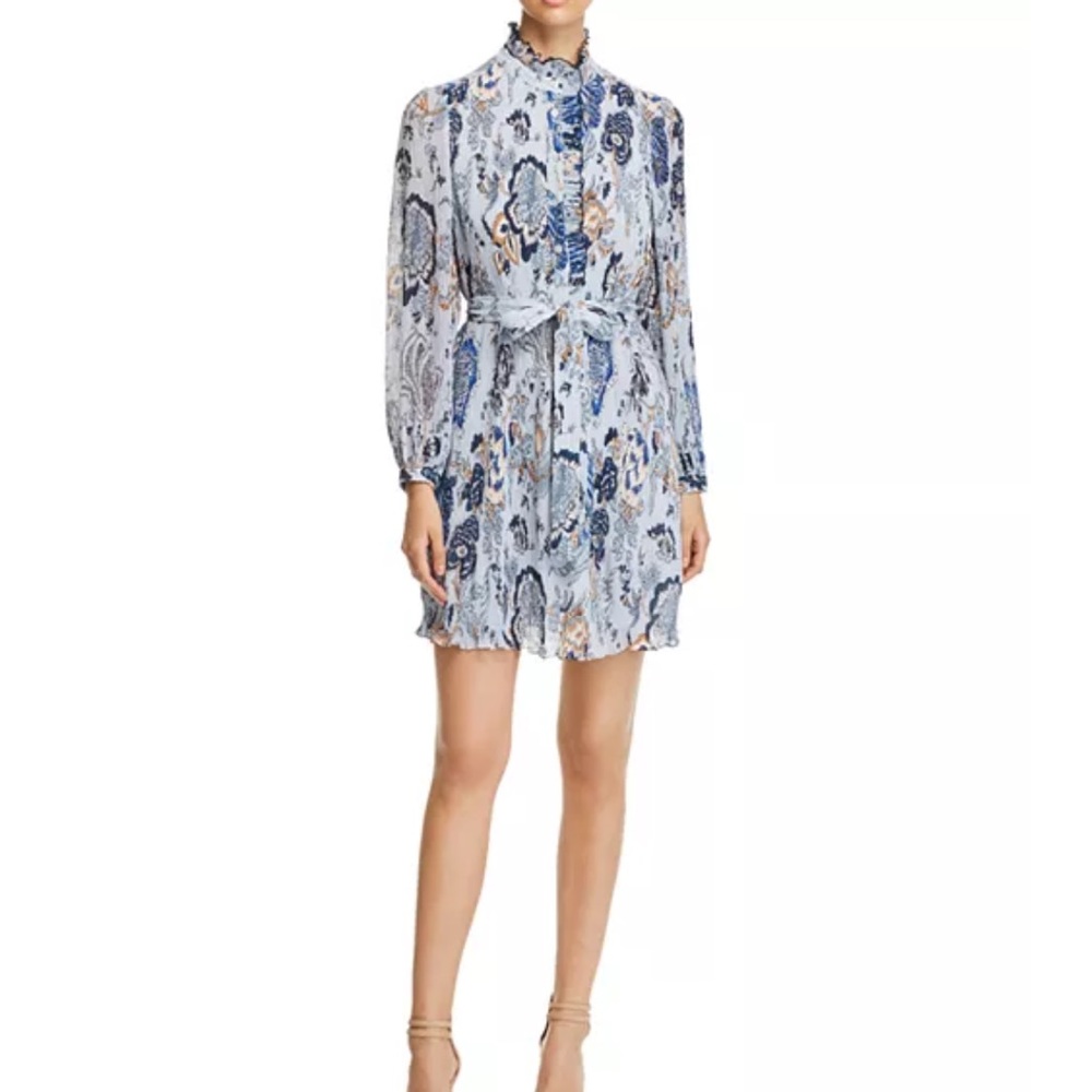 Tory Burch Blue and White Paisley Tie-Waist Mini Dress